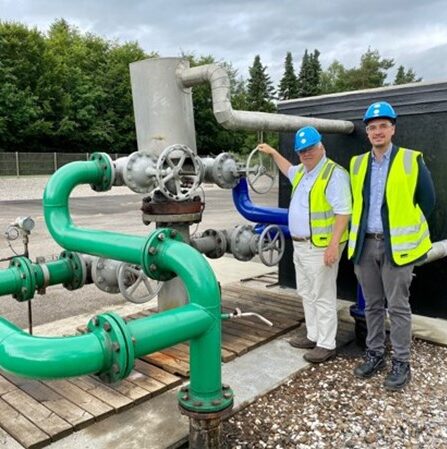 Wellhead for brine production. The saturated salt brine comes up from the cavern at this location.